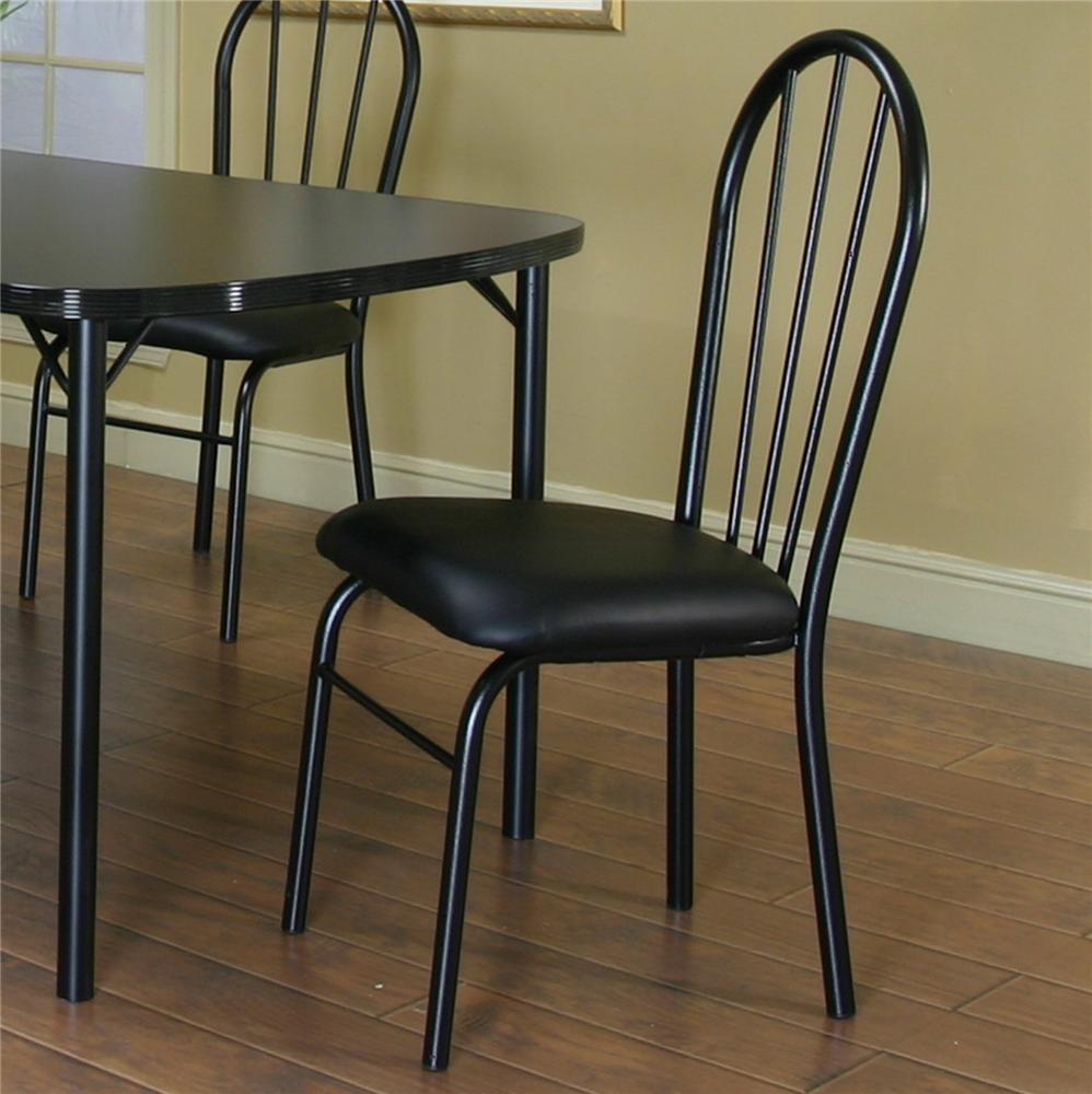 Cramco Inc Cramco Dinettes Ebony D8121 60 6x01 60 Black Laminate Table and 6 Vinyl Side Chairs Set Nassau Furniture and Mattress Dining 7 or more Piece Set